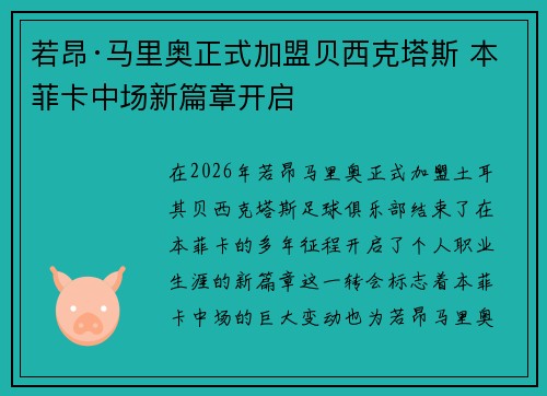 若昂·马里奥正式加盟贝西克塔斯 本菲卡中场新篇章开启